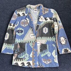 Vintage‎ Nevada Blue Blazer Womens Large Blue Southwestern Fleece Jacket Pattern